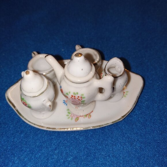 Vintage Handmade Painted Tiny Miniature 8 pcs Porcelain Ceramic Japanese Tea Set - Picture 3 of 17